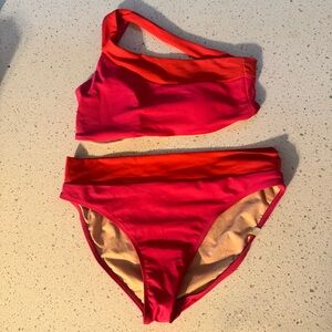 Summersalt Vibrant Red and Orange One Shoulder Bikini Swimsuit Women’s 4